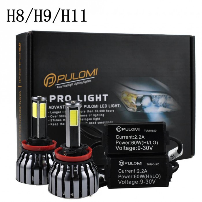H8 H9 H11 Low Beam 120W 12800lm 4 Sides CREE LED Headlight Kit 6000K Bulbs White