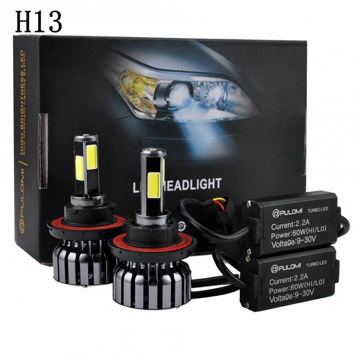 H13 9008 Hi/Low Beam 120W 12800lm 4 Sides CREE LED Headlight Kit 6000K Bulbs 12V