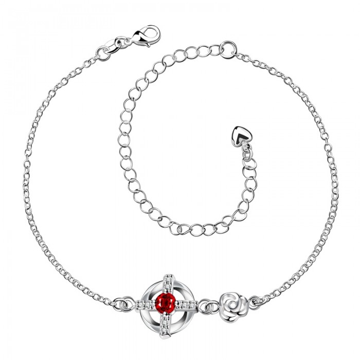 SPA002-C Fashion Silver Jewelry Red Crystal Cross Foot Chain Anklet Ankle Bracelet 