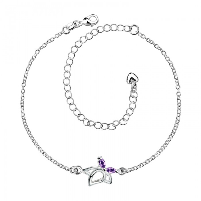 SPA011-B Fashion Silver Jewelry Purple Crystal Butterfly Foot Chain Anklet Ankle Bracelet 