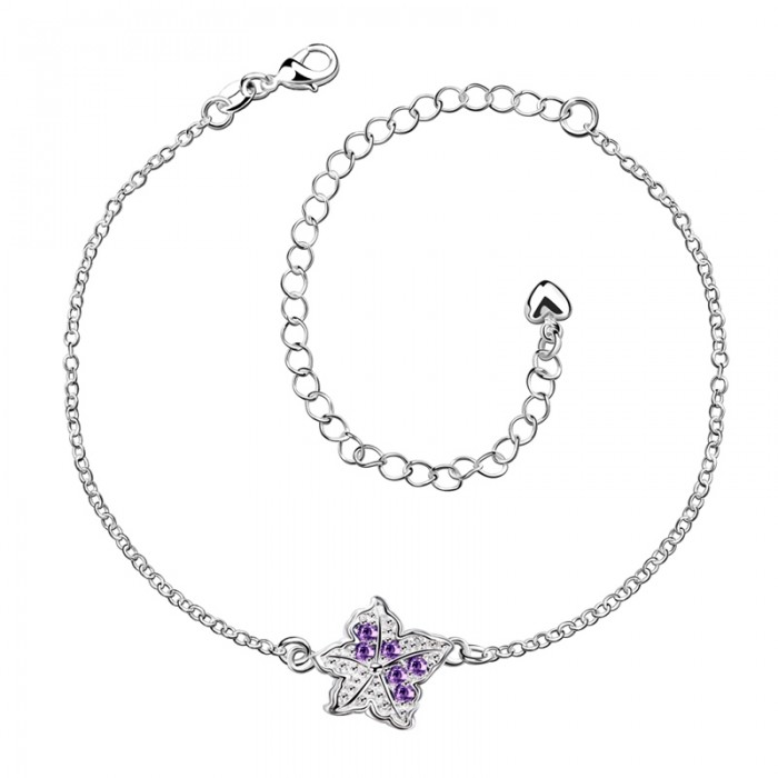 SPA012-B Fashion Silver Jewelry Purple Crystal Star Foot Chain Anklet Ankle Bracelet 