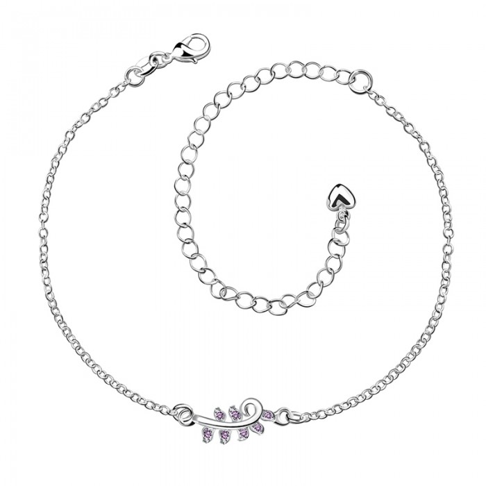 SPA014-B Fashion Silver Jewelry Purple Crystal Flower Foot Chain Anklet Ankle Bracelet 