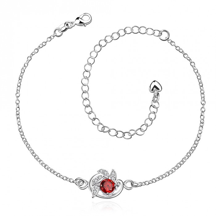 SPA033-B Fashion Silver Jewelry Crystal Red Flower Foot Chain Anklet Ankle Bracelet 