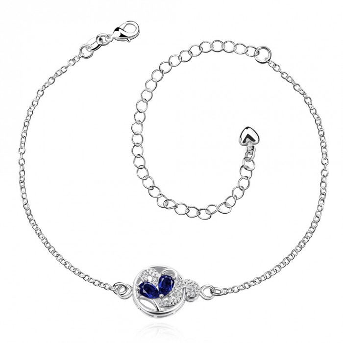 SPA034-A Fashion Silver Jewelry Crystal Blue Flower Foot Chain Anklet Ankle Bracelet 