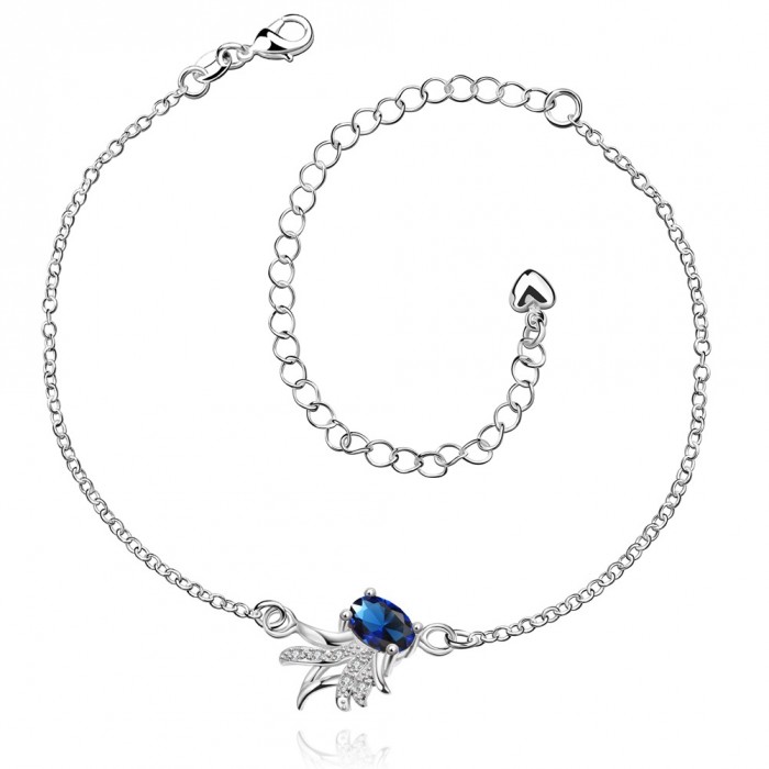 SPA036-A Fashion Silver Jewelry Crystal Blue Flower Foot Chain Anklet Ankle Bracelet 