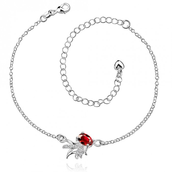 SPA036-B Fashion Silver Jewelry Crystal Red Flower Foot Chain Anklet Ankle Bracelet 