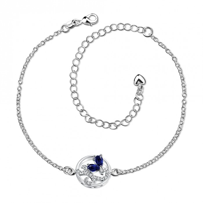 SPA039-A Fashion Silver Jewelry Crystal Blue Flower Foot Chain Anklet Ankle Bracelet 