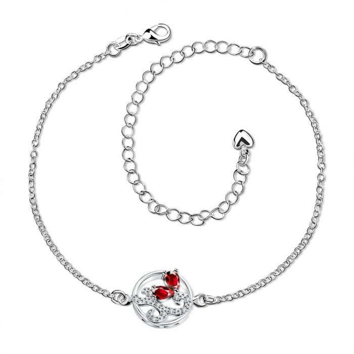 SPA039-B Fashion Silver Jewelry Crystal Red Flower Foot Chain Anklet Ankle Bracelet 