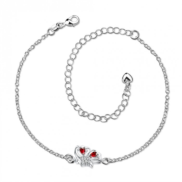 SPA041-B Fashion Silver Jewelry Crystal Red Flower Foot Chain Anklet Ankle Bracelet 