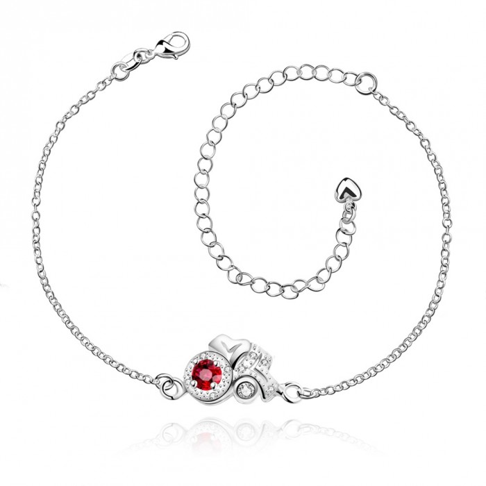 SPA043-B Fashion Silver Jewelry Crystal Red Flower Foot Chain Anklet Ankle Bracelet 