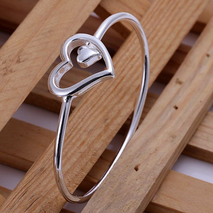 SK018 Fashion Silver Jewelry Heart Bangles Bracelet