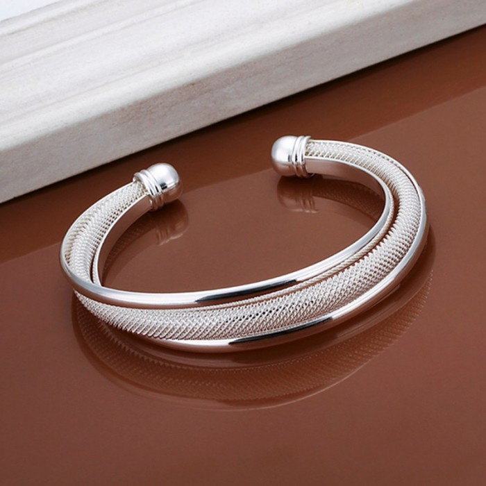 SK019 Fashion Silver Jewelry Bright Mesh Bangles Bracelet