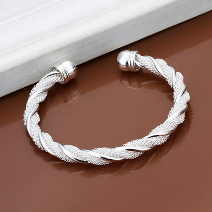 SK020 Fashion Silver Jewelry Twist Mesh Bangles Bracelet