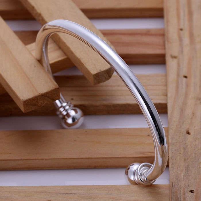 SK027 Fashion Silver Men Jewelry Bright Round Bangles Bracelet