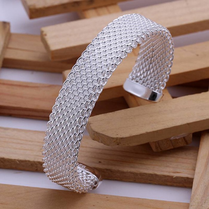 SK029 Fashion Silver Jewelry Mesh Open Bangles Bracelet