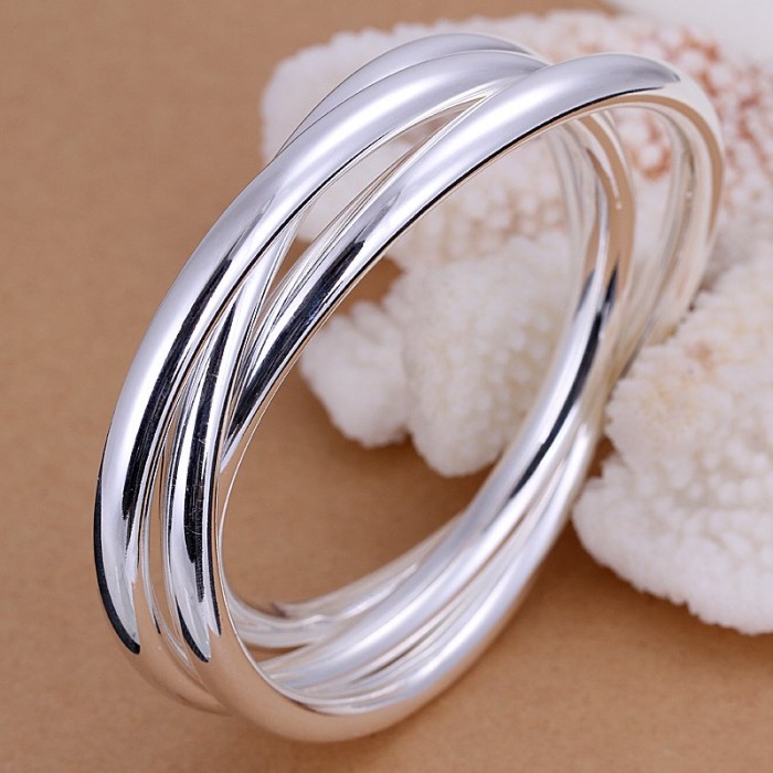 SK047 New Silver Men Jewelry Bright 3 Circel Bangles Bracelet