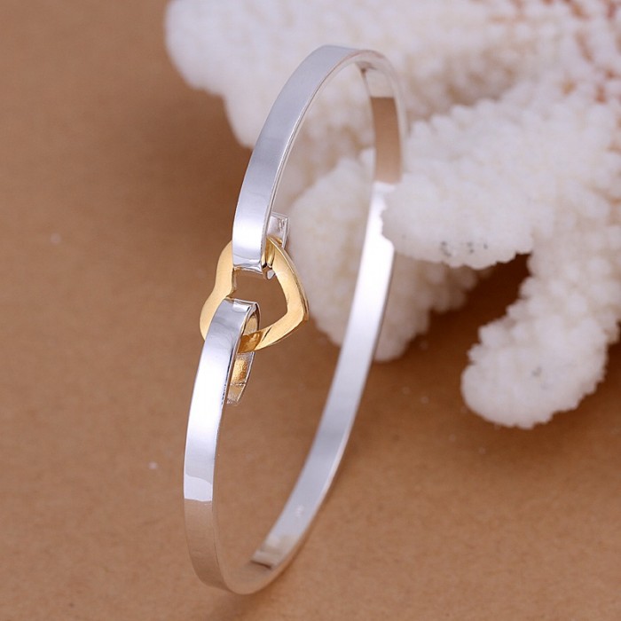 SK082 Fashion Silver Jewelry Gold Heart Bangles Bracelet