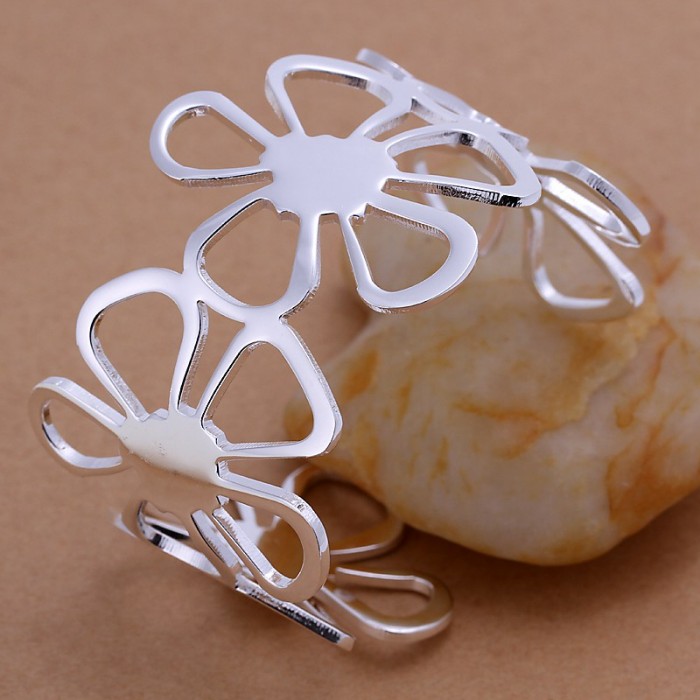 SK092 Fashion Silver Jewelry Flower Bangles Bracelet