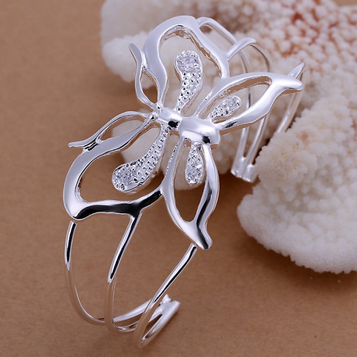 SK109 Fashion Silver Jewelry Crystal Butterfly Bangles Bracelet