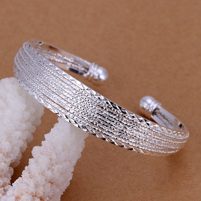 SK145 Fashion Silver Jewelry Bright Line Bangles Bracelet