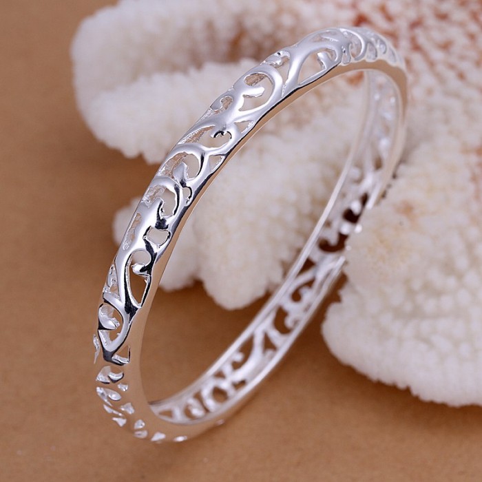 SK156 Fashion Silver Jewelry Hollow Out Flower Bangles Bracelet