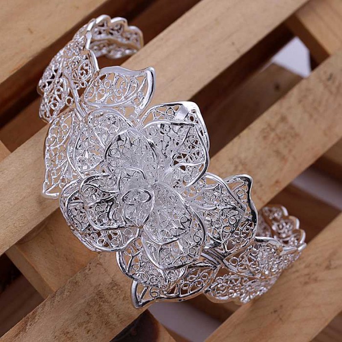 SK164 Fashion Silver Jewelry Big Rose Bangles Bracelet