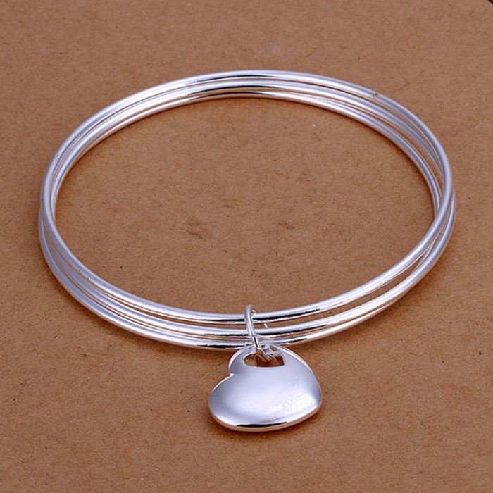 SK175 Fashion Silver Jewelry 3 Line Heart Bangles Bracelet