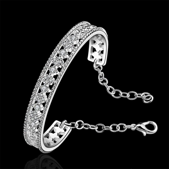 SK216 Fashion Silver Jewelry Crystal Flower Bangles Bracelet