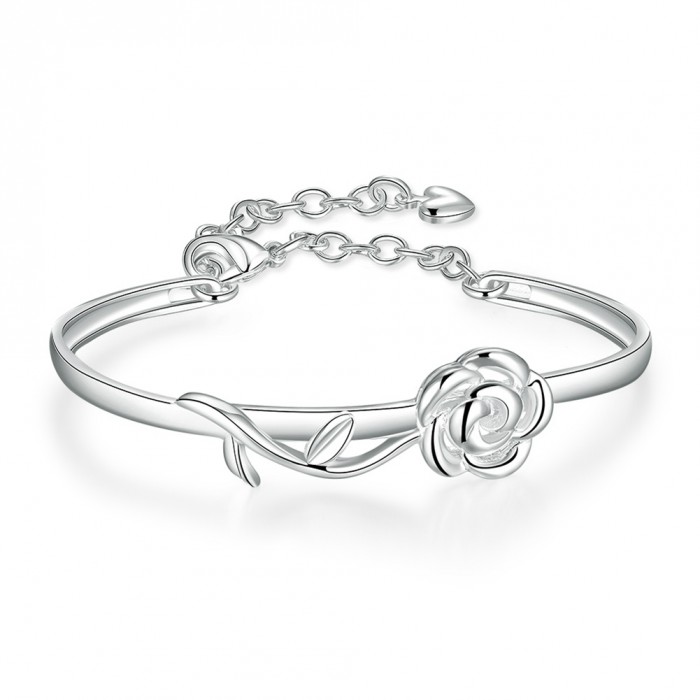 SK237 Fashion Silver Jewelry Flower Bangles Bracelet