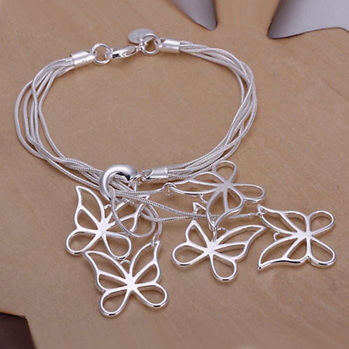 SH027 Hot Silver Jewelry 5 Chain&Butterfly Bracelet For Women