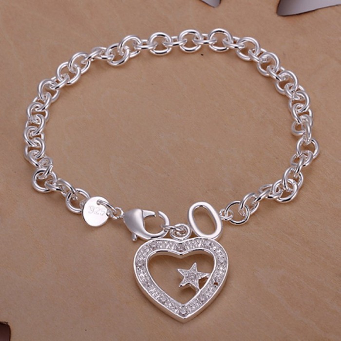 SH028 Hot Silver Jewelry Crystal Heart&Star Bracelet For Women