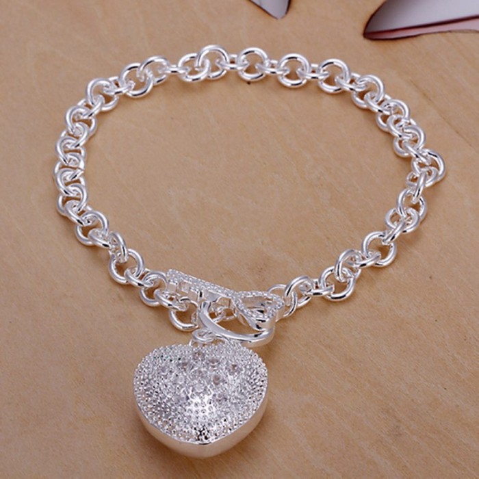 SH062 Hot Silver Jewelry Crystal Heart&Key Bracelet For Women