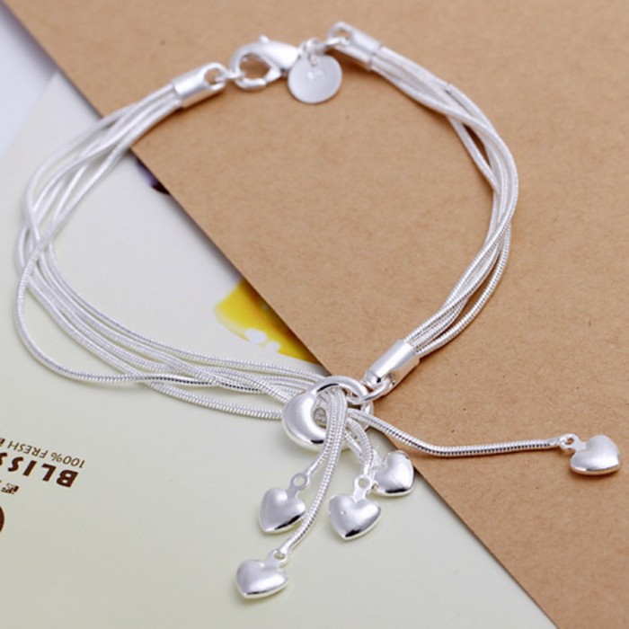 SH067 Fashion Silver Jewelry 5 Chain Heart Bracelet For Women