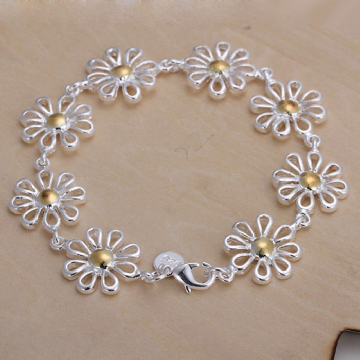SH069 Fashion Silver Jewelry Gold Flower Bracelet For Women