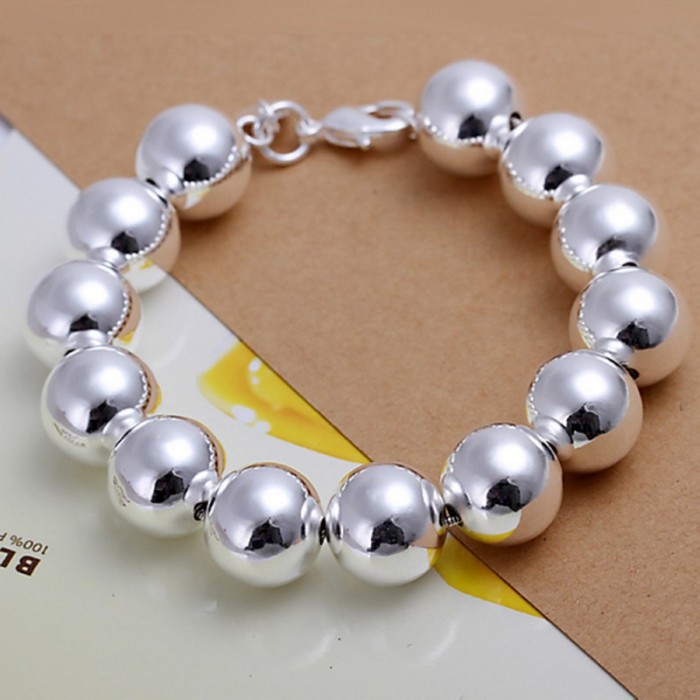 SH080 Fashion Silver Jewelry 14MM Beads Bracelet For Women Men