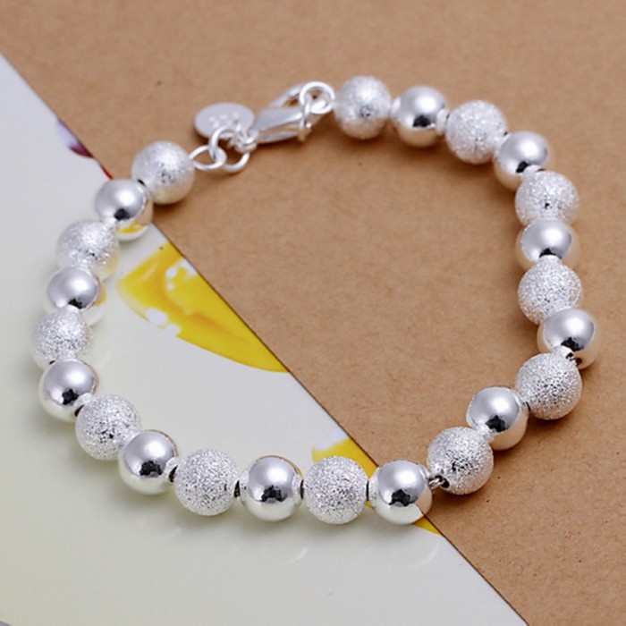SH084 Fashion Silver Jewelry 8mm Bright Frosted Bead Bracelet
