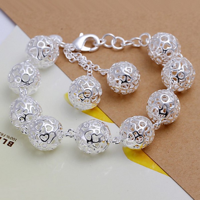 SH088 Hot Silver Jewelry Hollow Flower Ball Bracelet For Women