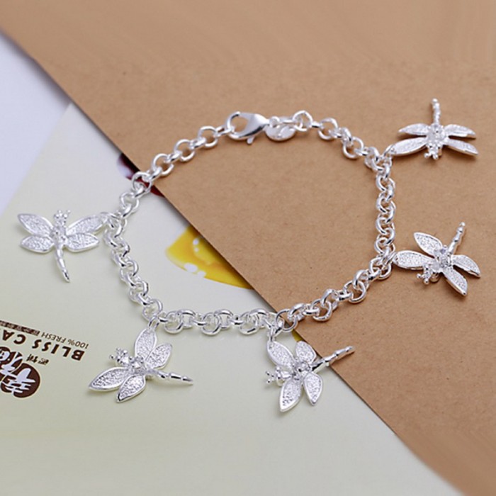 SH092 Fashion Silver Jewelry Crystal 5 Dragonfly Chain Bracelet