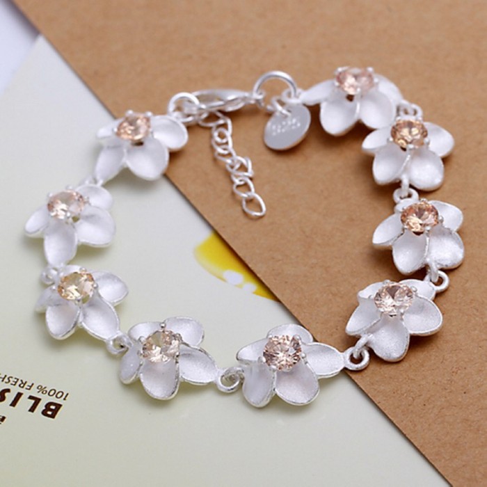 SH095 Fashion Silver Jewelry Yellow Crystal Flower Bracelet
