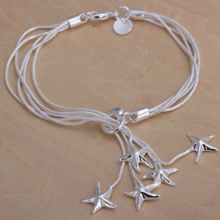 SH099 Fashion Silver Jewelry 2 Chain Star Bracelet For Women