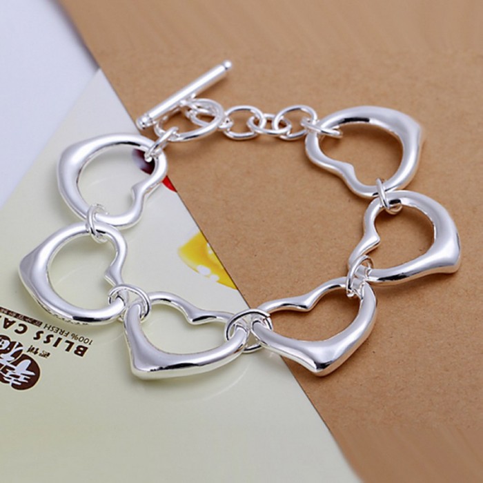 SH105 Fashion Silver Jewelry Heart Link Bracelet For Women