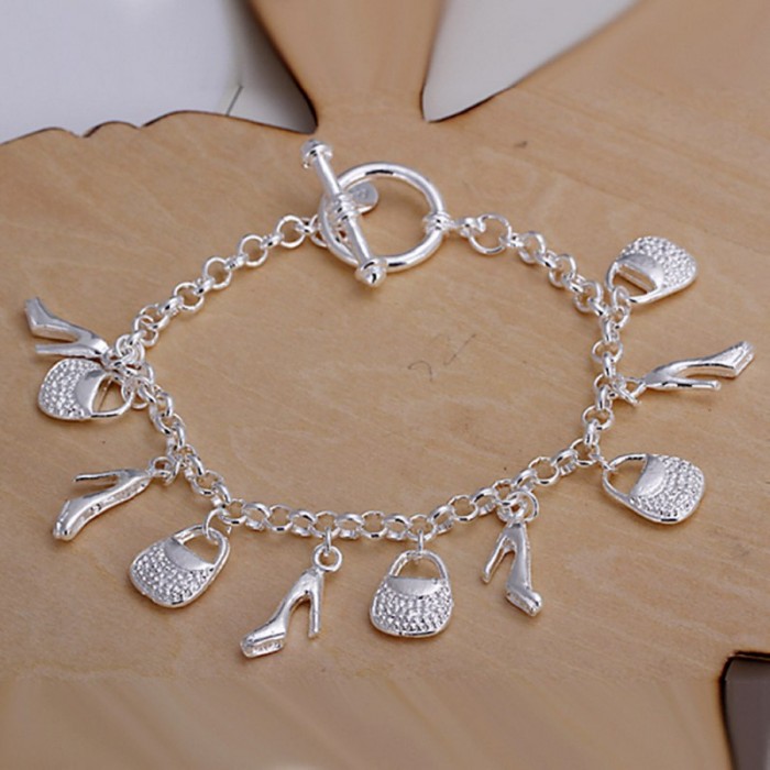 SH108 Hot Silver Jewelry Shoes&Bags Charms Bracelet For Women