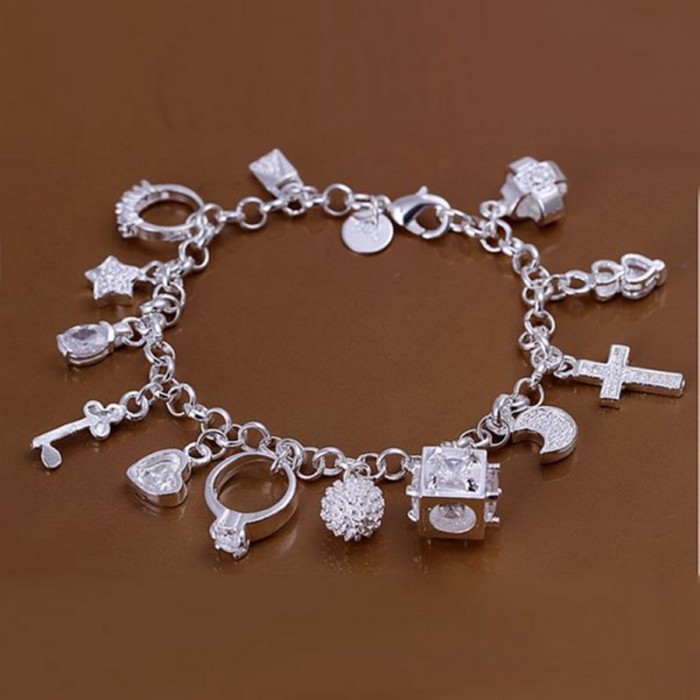 SH144 Hot Silver Jewelry Crystal 13 Charms Bracelet For Women