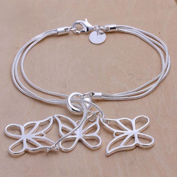 SH166 Hot Silver Jewelry 3Chain Butterfly Bracelet For Women