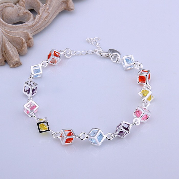 SH220 Fashion Silver Jewelry Colorful Crystal Box Bracelet