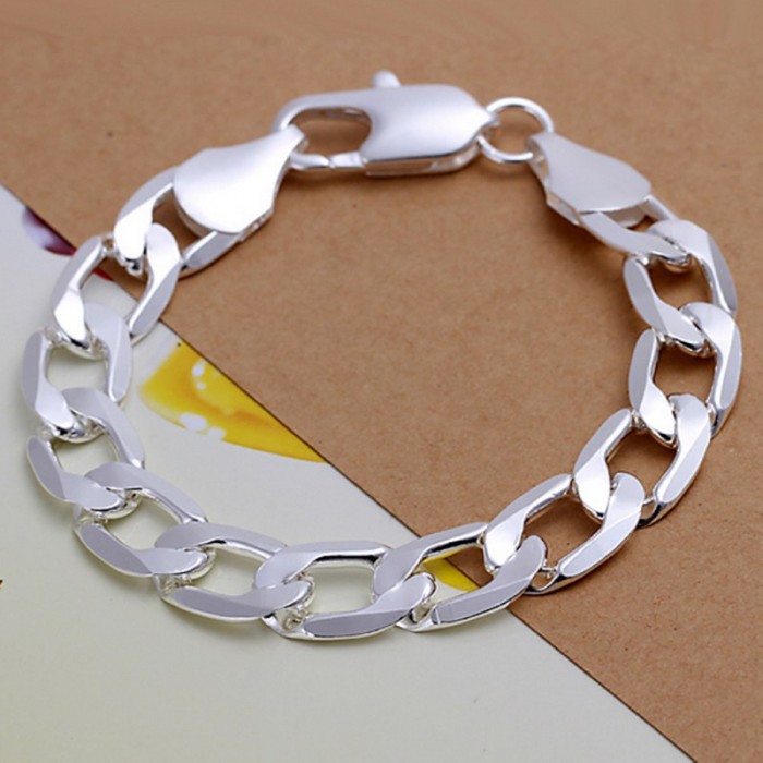 SH222 Fashion Silver Men Jewelry 12MM Chain Bracelet For Women