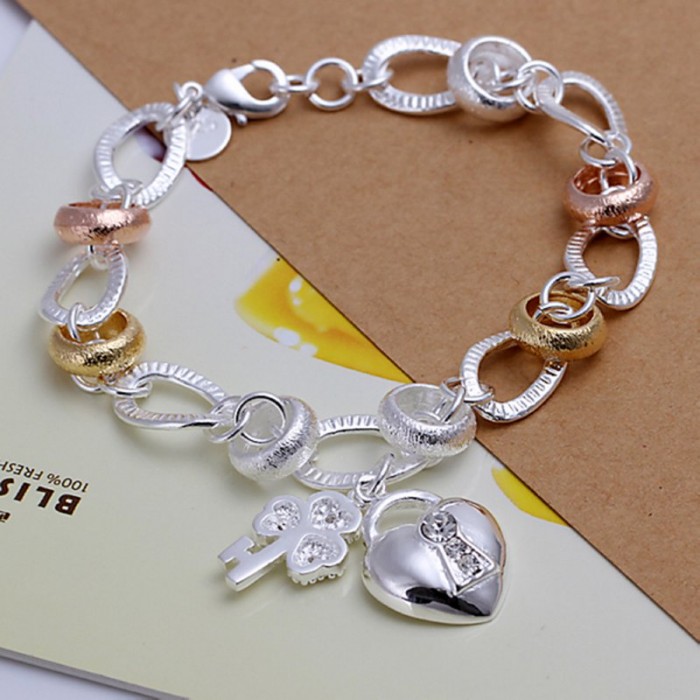 SH233 Hot Silver Jewelry Crystal Gold Heart Bracelet For Women