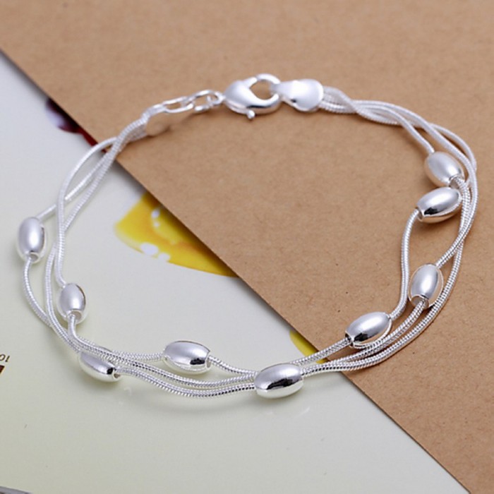 SH236 Fashion Silver Jewelry 3Chain Beads Bracelet For Women