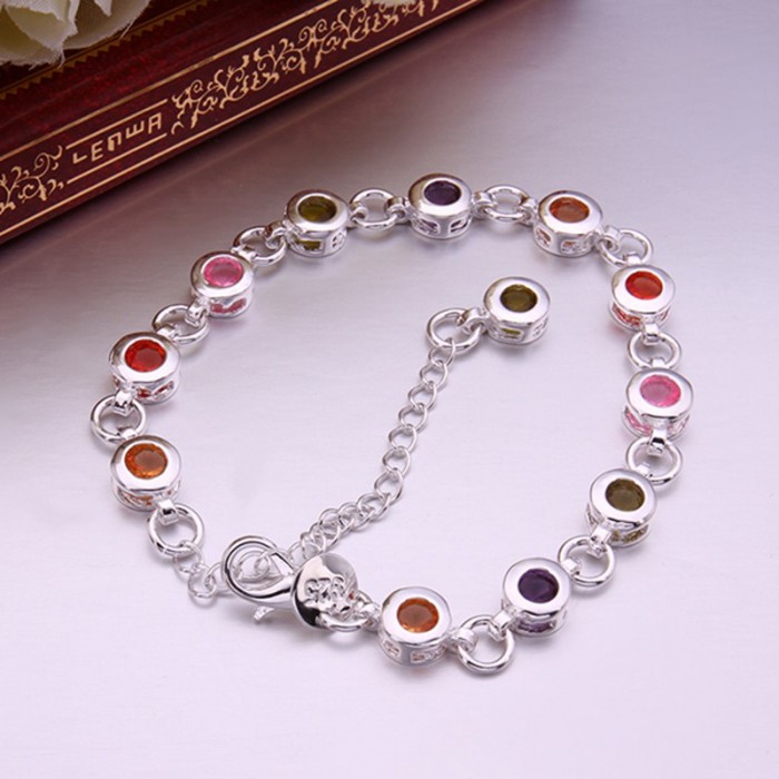 SH259 Fashion Silver Jewelry Colorful Round Crystal Bracelet