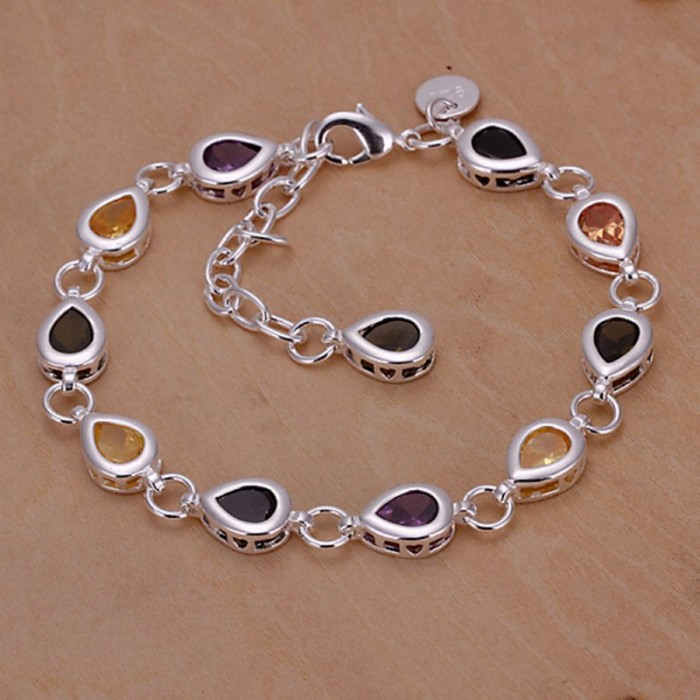 SH260 Hot Silver Jewelry Colorful Waterdrop Crystal Bracelet